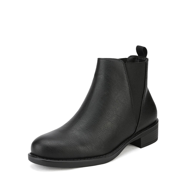 Chunky Low Heel Ankle Booties - BLACK PU -  0
